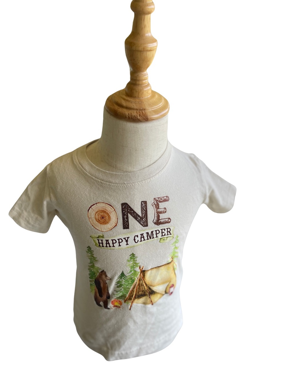 Happy Camper 'One' Graphic Kids Tee - Cream
